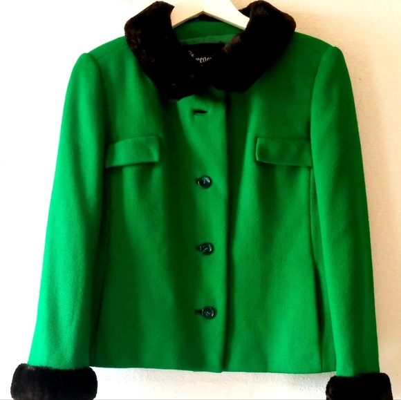 Vintage Bright Kelly Green Cropped Wool Coat - Kreeger's medium m 6 8 wool knit - Picture 13 of 13